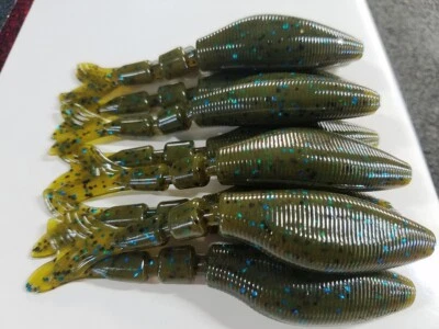 TEXJET CHATTERBAIT,BLADED JIG,SWIM JIG TRAILER 4' GRN PUMPKIN/BLU FLK 10 PAC GARLC+SALT