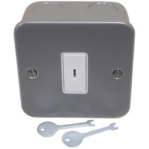 Emergency Light Test Key Metal Clad Light Switch 1 Gang 2 Way 10A Double Pole - Picture 1 of 14