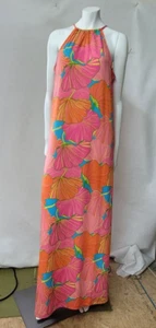 Vestido Trina Turk Mujer XS Rosa Floral Milán Gingko Hawaiano Halter Maxi Nuevo Defecto - Imagen 1 de 16