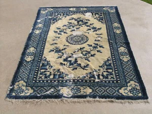 Alfombra oriental china antigua Ninghsia azul y blanca 49x77" como se muestra - Imagen 1 de 12