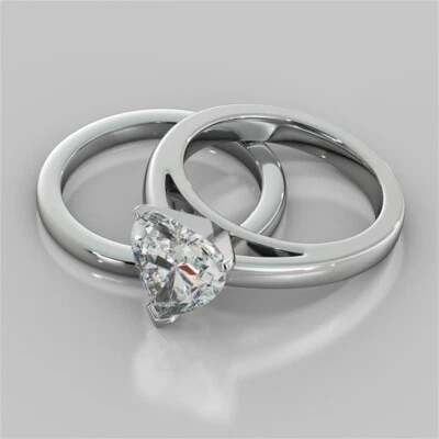 Impresionante juego de anillos de boda de moissanita con corte de corazón de 2,00 quilates platino real 950 talla 4 Foto 1 de 4