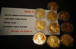 Dólar Sacagawea 2000 nativo americano 24 kt oro cameo profundo gema de prueba de EE. UU. - Imagen 1 de 10