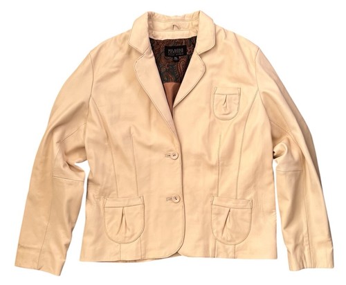 OFF WHITE Giacca donna Wilsons Pelle Studio panna bianco sporco pelle bottoni davanti taglia XL