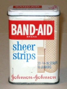 Vintage 1960s BAND-AID Sheer Strips BANDAGES Advertising Tin! Johnson & Johnson! - Picture 1 of 7