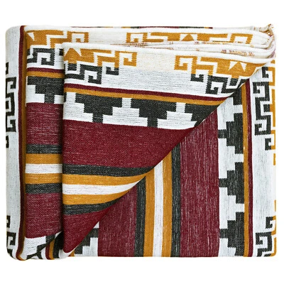Handwoven Soft & Warm Heavy Thick Llama Wool Blanket - Burgundy/Mustard 98x79 in - Image 1 of 4