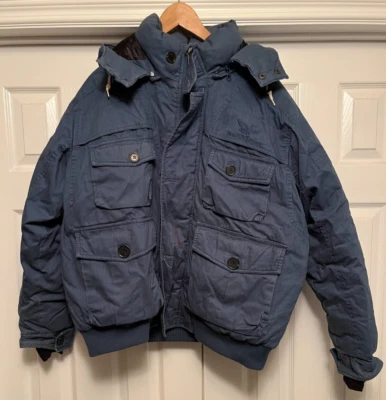 Triple FAT Goose Jacket Mens XXL 2XL Blue Puffer Duck Down Filled Lined Zip Hood - Image 1 of 4