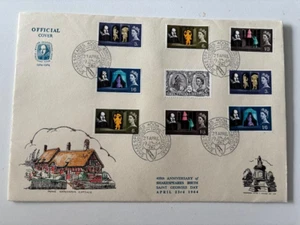 1964 Shakespeare Ordinary & Phosphor on Official Fdc + Strafford Special Cancel - Picture 1 of 2