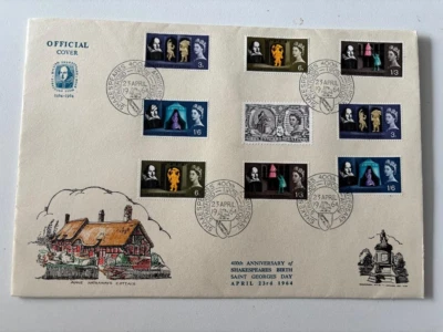 1964 Shakespeare Ordinary & Phosphor on Official Fdc + Strafford Special Cancel - Image 1 of 2