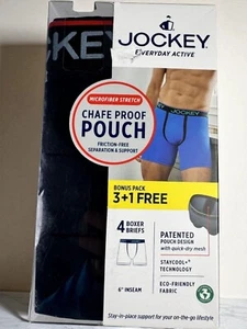 Paquete de 4 calzoncillos boxer Jockey Chafe Proof Everyday Active de 6" elásticos negros grandes - Imagen 1 de 7