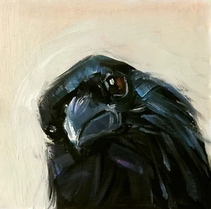 Original Oil Painting Crow Raven Art Black Bird Impressionism Custom Artwork - Picture 1 of 6