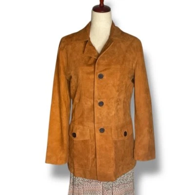 Blazer de gamuza camel con cuello nuevo hecho a medida Foto 1 de 4