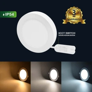 LED Surface Mount Panel light Ceiling DownLight Round 3CCT 3000/4000/6000K IP54 - Picture 1 of 15