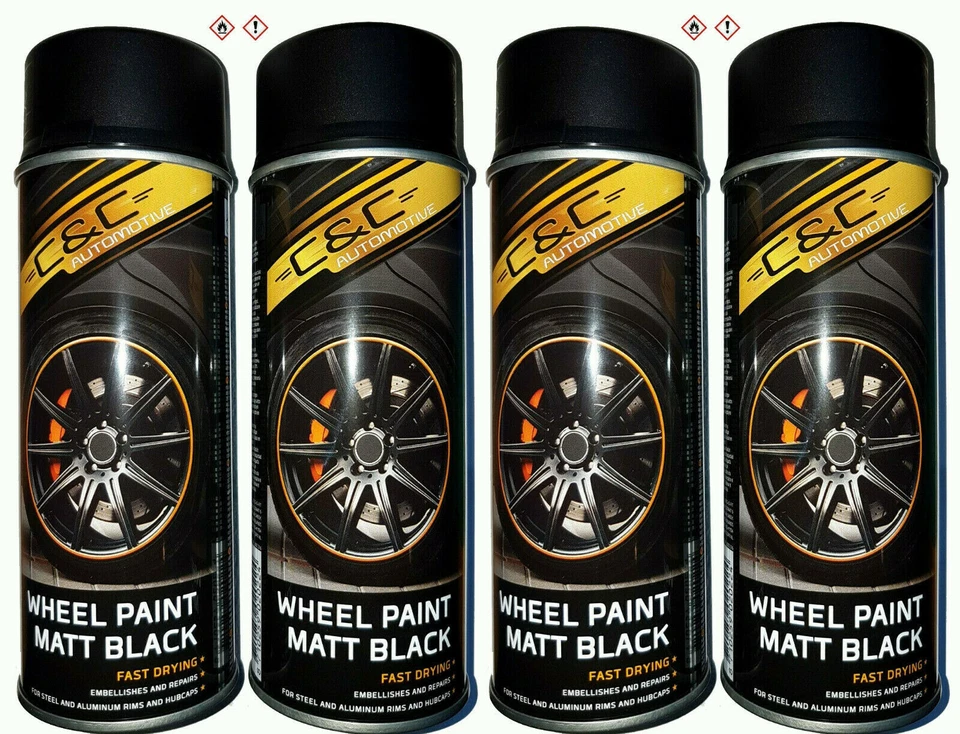 4x C&C Reifenlack Matt Schwarz Lackspray Felgenspray Lack Stahlfelgen Tuning NEU - Bild 1 von 1