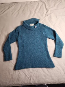 Vintage Glendalough Wollpullover Damen Größe Large türkisblau Schalkragen NEU - Bild 1 von 8