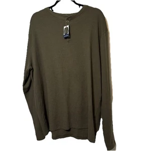 Lucky Brand Sweater Mens XXL Green Knit Cotton Long Sleeve Henley Neck Pullover - Picture 1 of 4