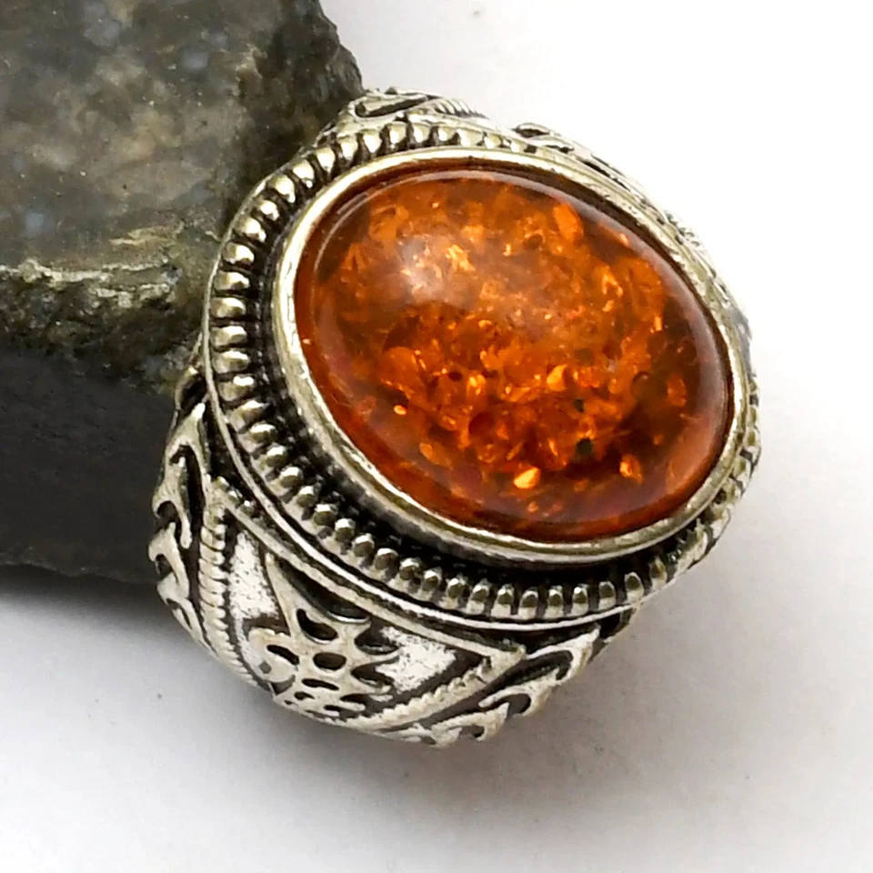 Anillo de piedras preciosas ámbar hecho a mano joyería regalo para Navidad EE. UU. talla 6,5 AR 41296 Foto 1 de 1