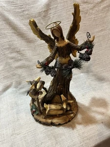 Unmarked Wooden Angel Figurine With Deer - Picture 1 of 8