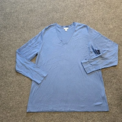 Top Jill para mujer talla XL alto azul seda mezcla de algodón manga larga ligero Foto 1 de 4