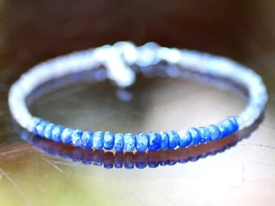 Natural Canadian Labradorite and Sapphire Bracelet Long Length Sterling Silver - Image 1 of 4