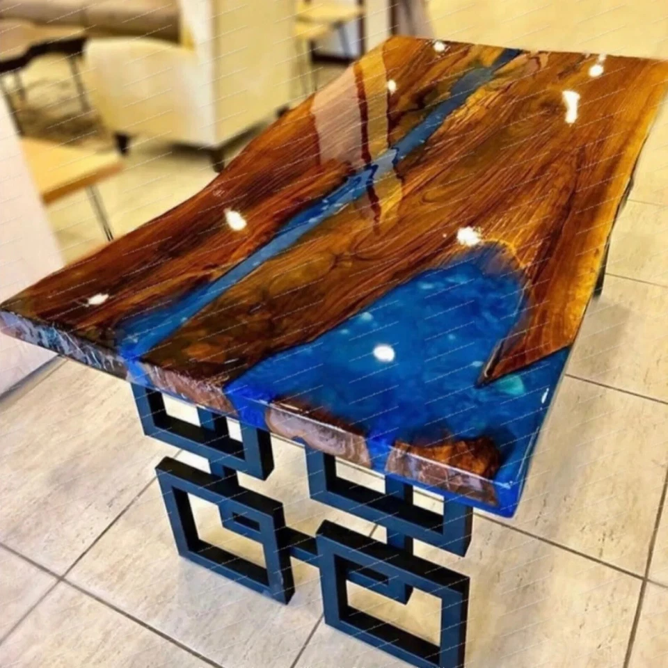 Wooden Epoxy Dining Table Top / Resin Table, blue river table, Epoxy table top, - Image 1 of 4