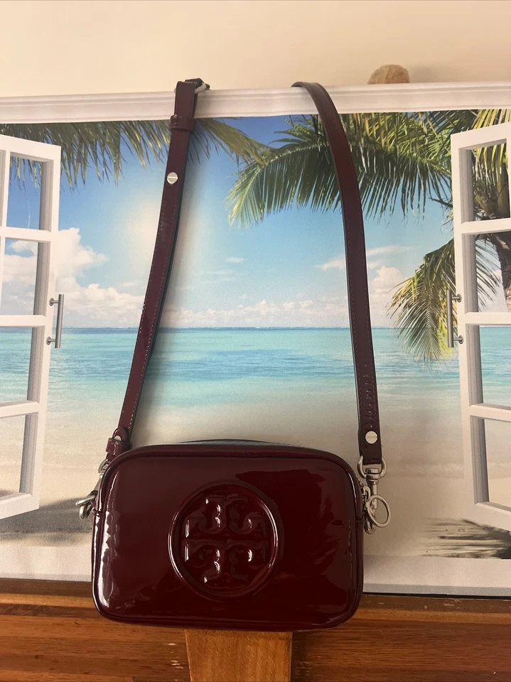 Tory Burch Perry Bombe Mini  Patent Leather Crossbody Bag.Royal Burgundy. - Image 1 of 4