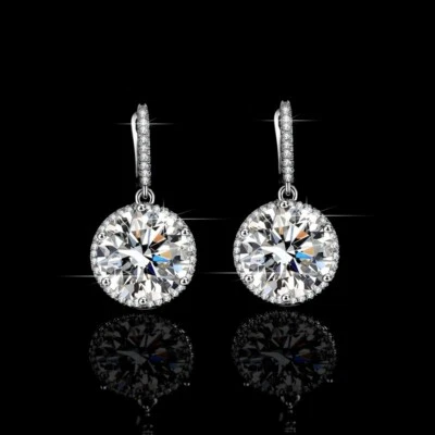 10cttw D VVS1 Round Moissanite Halo Dangle Drop Earrings 925 Sterling Silver GRA - Image 1 of 4