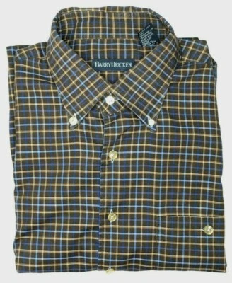 Barry Bricken Men's Size XL Button Down Long Sleeve 100% Cotton Brown Plaid  - Image 1 of 4