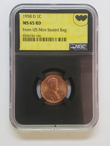1958 D 1C NGC MS65 RD From US Sealed Bag Rare Toned Penny Graded IH712 - Picture 1 of 3