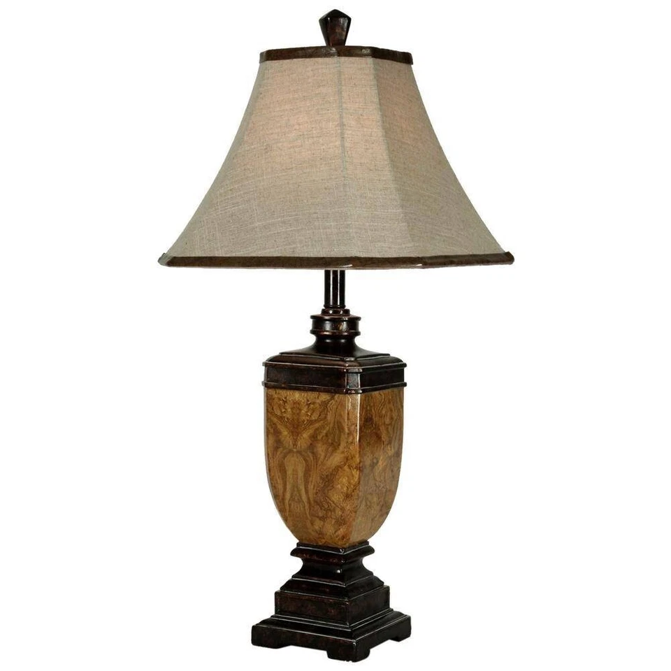 29,5 pulgadas. Lámpara de mesa marrón multitono con pantalla de tela topo de StyleCraft Foto 1 de 1