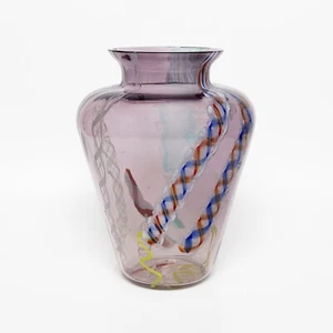 VINTAGE MODERNARIATO VASO VETRO SOFFIATO DECORO MULTICOLOR INCISIONE MURANO - Imagen 1 de 14