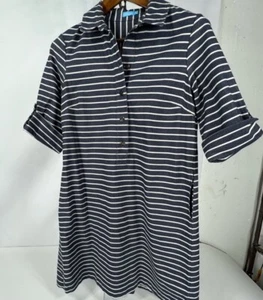 J. McLaughlin Dress Collared Stripe Roll 3/4 Sleeve Button 1/4 Boat Swing - Picture 1 of 9