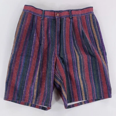 St. Johns Bay Shorts VTG 90s Canvas Striped Pleated Mens 32 (30 Actual) - Image 1 of 4