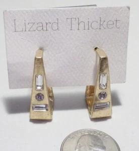 LIZARD THICKET Geometric Trapezoid Baguette Rhinestone Gold PL Pierced Earrings - Picture 1 of 6