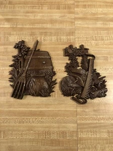 vintage Wall Plaques By Saxton Metal Country Wall Plaques USA 1976 lot of 2 - Picture 1 of 8