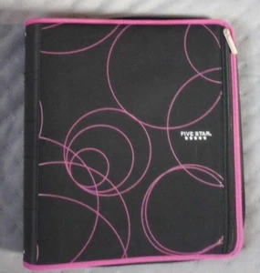 Mead Five Star Zippered Binder 2016 pink circles black  - Picture 1 of 6