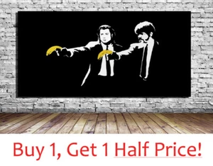 BANKSY PULP FICTION CANVAS WALL ART PRINT : Street Artwork *VARIOUS SIZES* - Picture 1 of 5