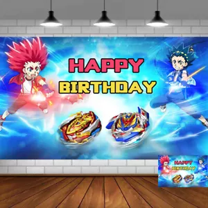 Beyblade Burst Happy Birthday Party Decoration Backdrop Banner Photography 5x3ft - Picture 1 of 4