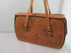 Vintage Hand Tooled Leather Purse Western Cowgirl Couture Large 3 Compartments - Picture 1 of 12