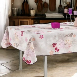 Tischdecke 150x240cm weiß rosa pink Blüten pflegeleicht Fleckschutz Küche Garten - Bild 1 von 3