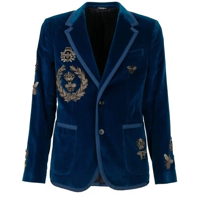 DOLCE & GABBANA Napoleon Kristall Biene Krone Samt Blazer Sakko Jacke Blau - Bild 1 von 4