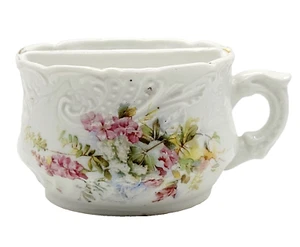 Early 20th Century Porcelain Floral Fancy Handle Short Shaving Mug Moustache Cup - Picture 1 of 24