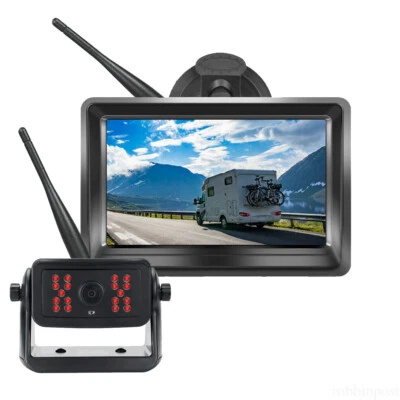Wireless 5" DVR Monitor Solar Magnetic Rear View Reversing Camera For Caravan Rv - Image 1 of 4