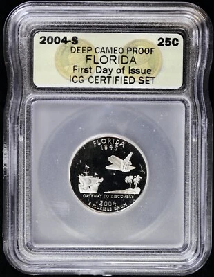 2004-S 25c Proof Florida FL State Quarter ICG PF Deep Cameo PR First Day Issue - Image 1 of 4