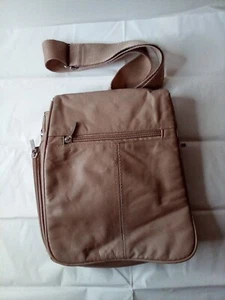 Genuine Leather Crossbody Bag Tan Expandable Compartments Vintage - Picture 1 of 9