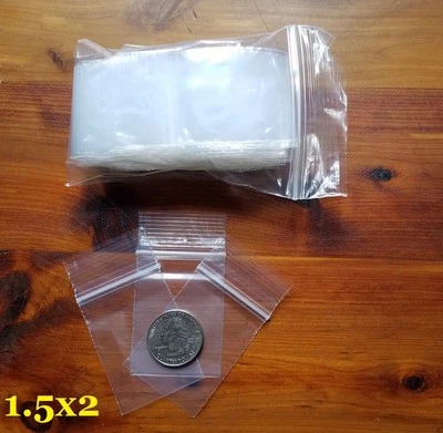 500 BAGS 1.5" x 2" CLEAR 2 MIL POLY TOP LOCK RECLOSABLE ZIP SEAL MINI BAGGIES - Image 1 of 4