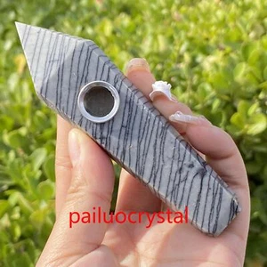 1pc Natural Stripes Stone Smoking Pipe Quartz Crystals Point Obelisk Wand 4.3" - Picture 1 of 12