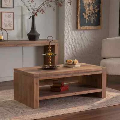 Rectangle Solid Wood Coffee Table 2-Tier Rustic Coffee Table with Storage Shelf - Image 1 of 4