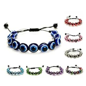 EVIL EYE BEAD BRACELET 12mm Shamballa Style Good Luck Protection NEW Adjustable - Picture 1 of 11