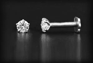 Solitaire Diamond Nose Stud Pin  18ct White Gold 0.06ct VS Screw-back  Cartilage - Picture 1 of 4