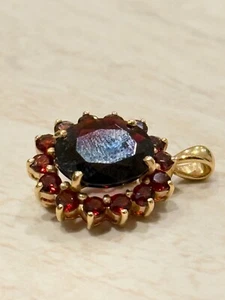 VTG Pendant Pin 10K Gold Oval Ruby Rhodonite Garnet Gem Jewelry Piece Statement - Picture 1 of 10